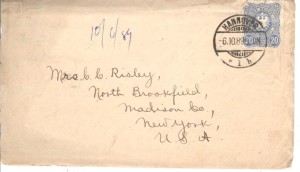 Harriett Risley Foote envelop hannover cancle 10.6.89