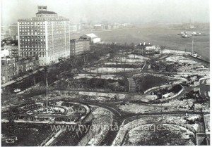 Carl Shurz Park under const.1940.Doctor's Hospital and East End Ave on  left. Gracie Mansion top center.